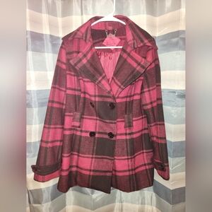 Large Jou Jou Wool Coat, Pink And Black Plaid,Preppy,Rock,Skater,Classy,Designer